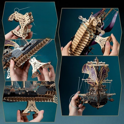 Puzzle 3D bois Bateau pirate à voile en couleur